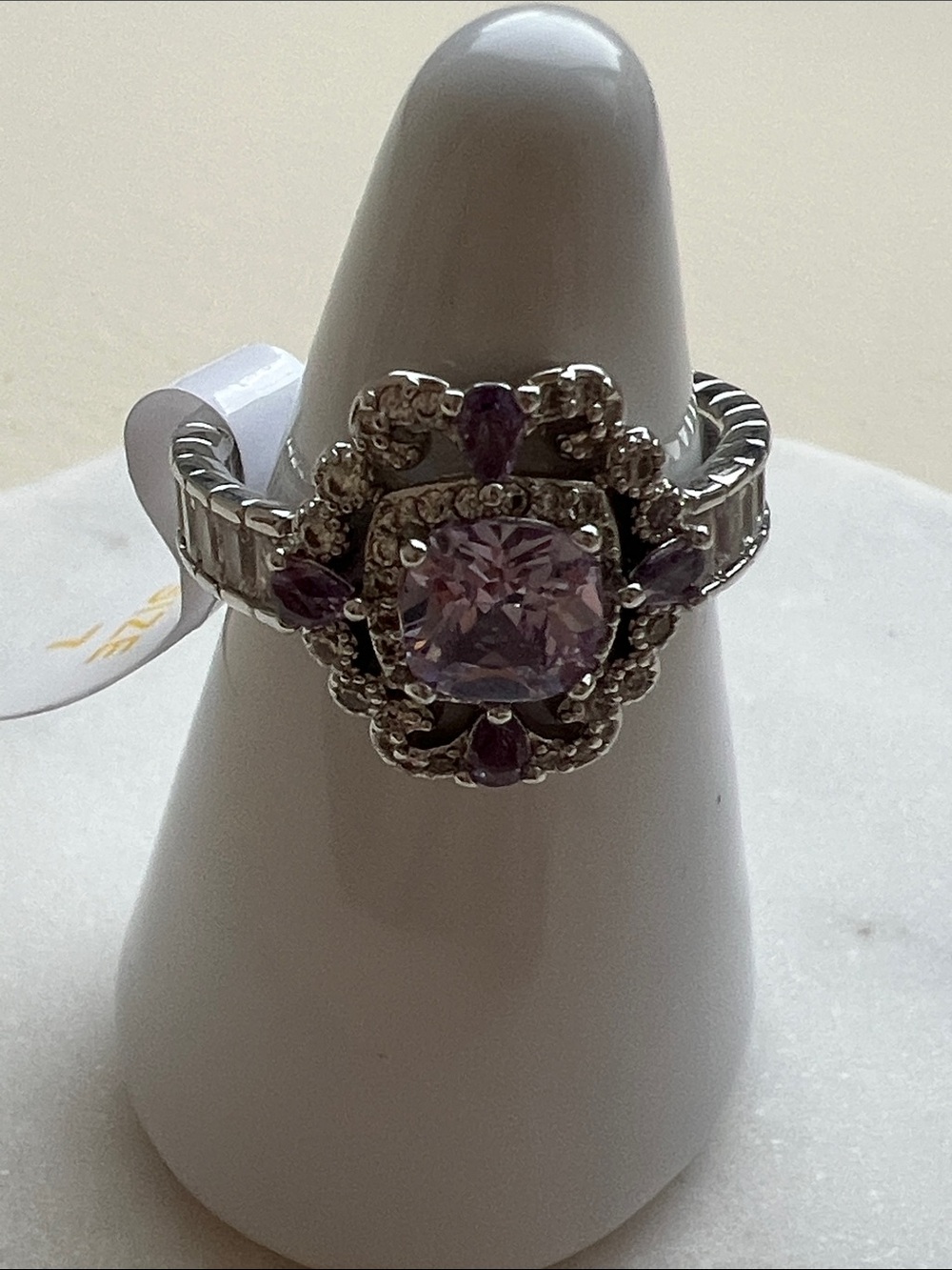 bp Silver Ring with Light Purple Center and Purple Accents